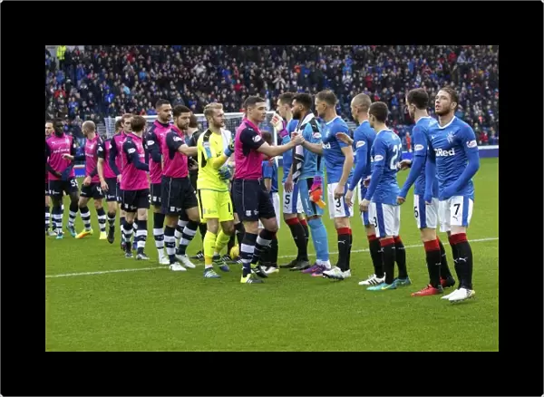 Friendly Rivalry: Rangers and Dundee Players Unite in a Pre-Match Handshake at Ibrox Stadium (Scottish Cup Champions 2003)