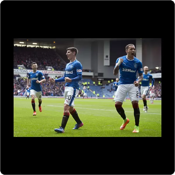 Rangers: Hyndman and Tavernier's Epic Goal Celebration in Ladbrokes Premiership Match at Ibrox Stadium