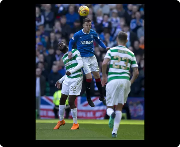 Rangers Andy Halliday Heads the Ball in Epic Showdown: Rangers vs. Celtic, Ladbrokes Premiership, Celtic Park