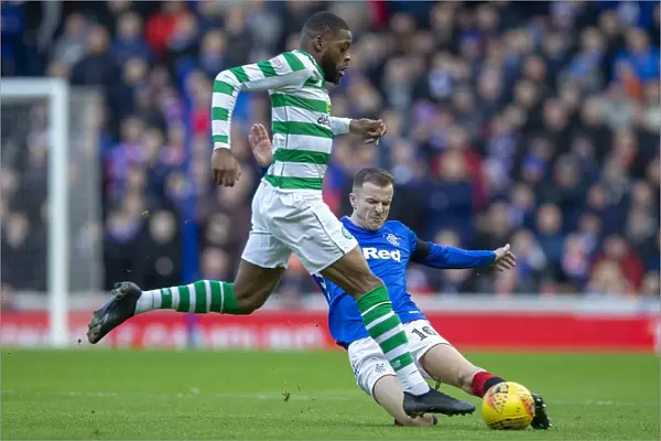 Rangers vs Celtic: Intense Scottish Premiership Clash - Andy Halliday Tackles Olivier Ntcham at Ibrox Stadium