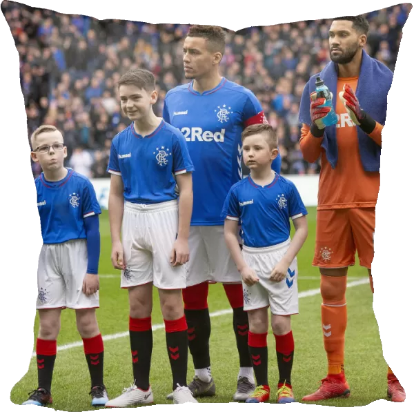 Rangers Captain James Tavernier Surrounded by Scottish Premiership Mascots at Ibrox Stadium