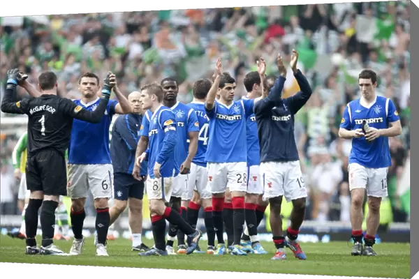 Triumphant Rangers: Players Celebrate with Adoring Ibrox Fans (3-2 Celtic)