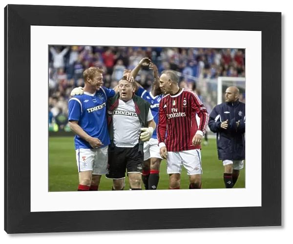 Rangers Legends: Jorge Albertz, Andy Goram, and Mark Hateley Celebrate Historic 1-0 Victory Over AC Milan at Ibrox Stadium