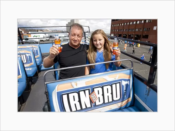 Rangers Glory: Billy and Morgan Lindsay's Jubilant Moment on the Irn Bru Bus after a 5-1 Victory