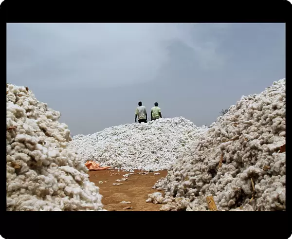 Farmers work at a cotton market in Soungalodaga village near Bobo-Dioulasso