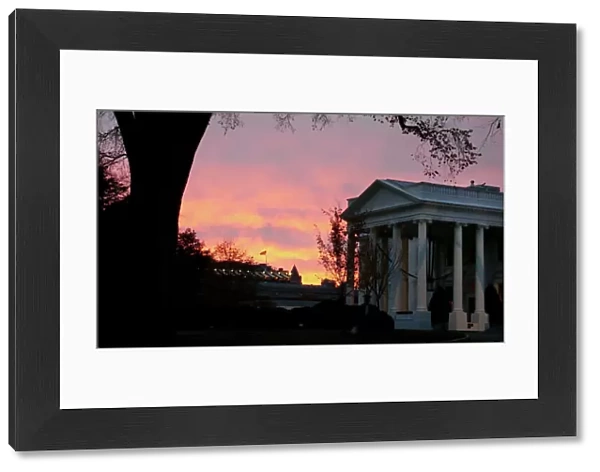 The North Portico of the White House at sunrise in Washington