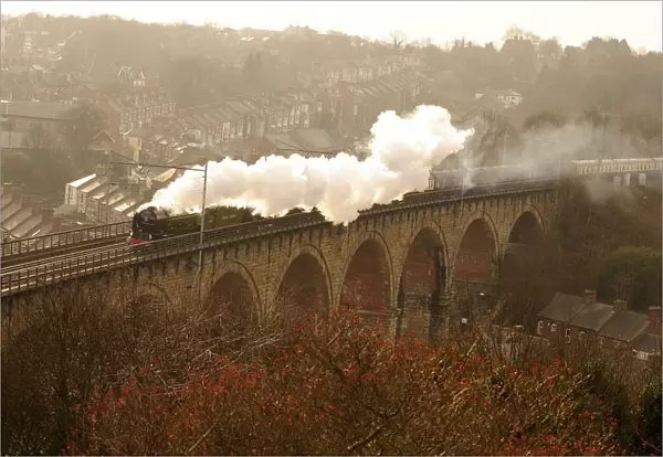 The Tornado steam locomotive is seen carrying her first passengers through Durham