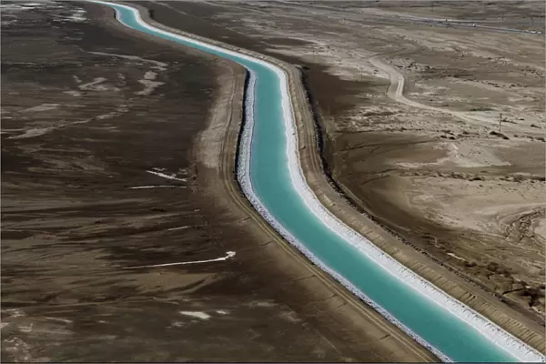 A man-made channel is seen in this aerial view along the shores of the Dead Sea