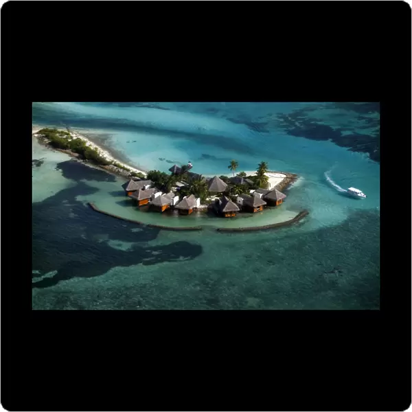 An aerial view shows a resort island at the Male Atoll
