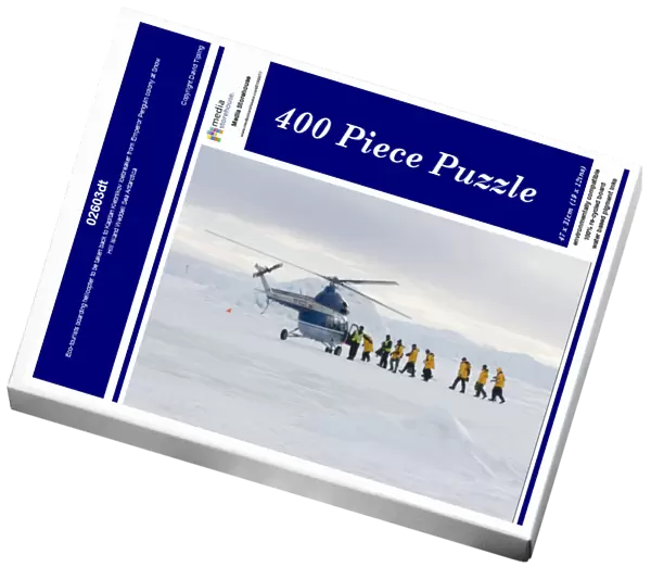 02603dt. Eco-tourists boarding helicopter to be taken back to Kapitan Klebnikov Icebreaker