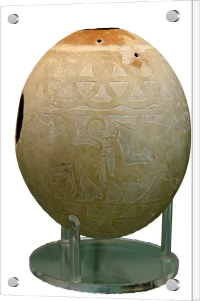 Decorated Ostrich egg dating to around 600 BC used as water container and fou decorated