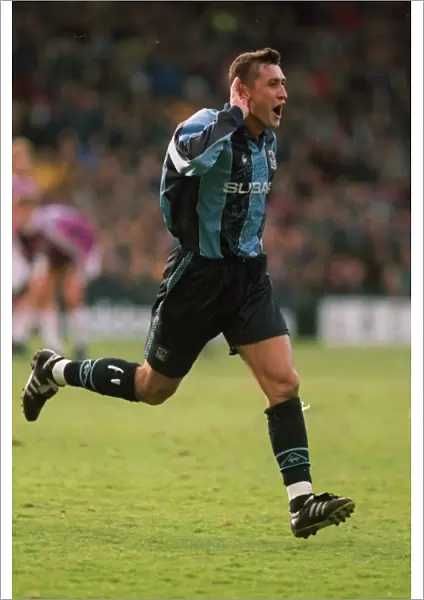 Coventry City's Double Delight: Viorel Moldovan's Euphoric Moment after Scoring His Second Goal against Crystal Palace (FA Carling Premiership, 1998)