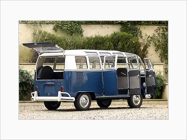 VW Volkswagen Classic 21-Window Microbus, 1964, Blue, & white