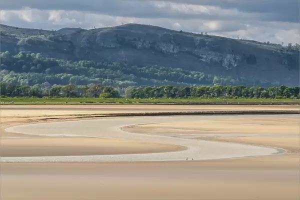 River meandering through sands of estuary at low tide, looking from Sandside, River Kent, Kent Estuary, Cumbria