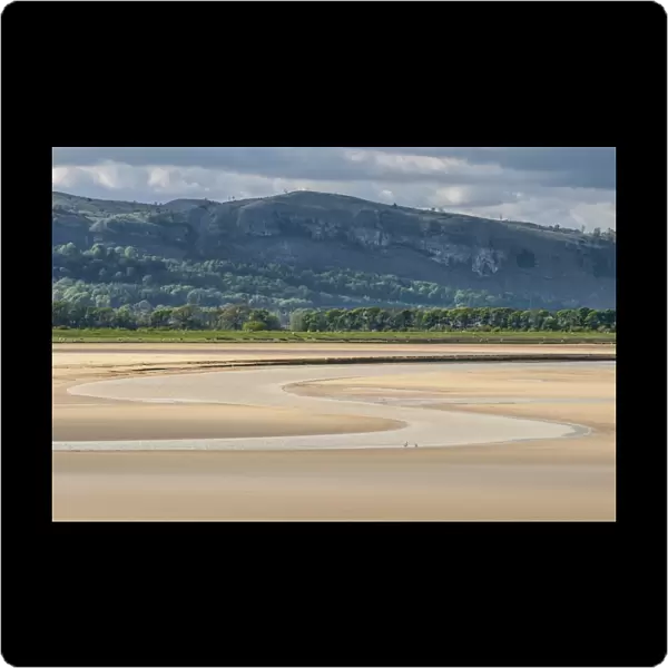 River meandering through sands of estuary at low tide, looking from Sandside, River Kent, Kent Estuary, Cumbria