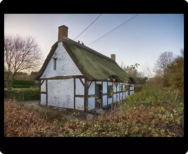 16th century half-timbered cottage, Izaak Waltons Cottage, Shallowford, Staffordshire, England, December