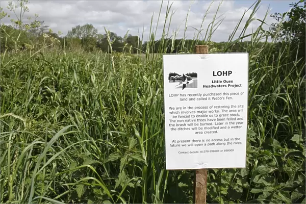 Information sign at recently purchased land for fen habitat restoration project, Little Ouse Headwaters Project