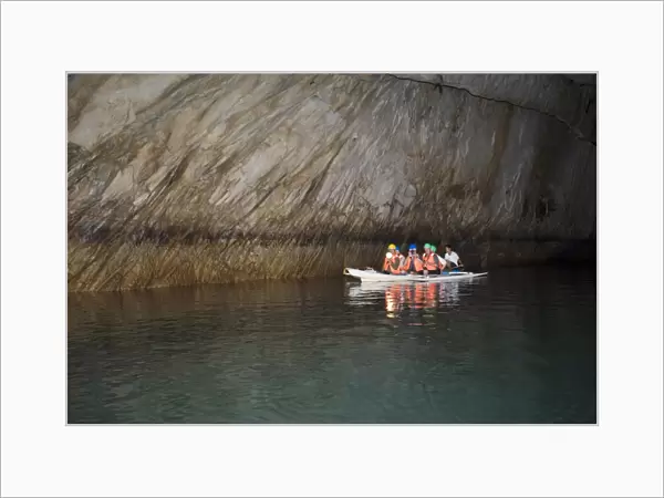 Tourist boat in cave on subterranean river, Puerto Princesa Subterranean River N. P
