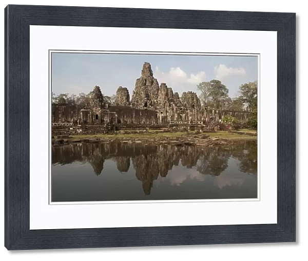 Reflection of Khmer temple in pond, Bayon, Angkor Thom, Siem Riep, Cambodia