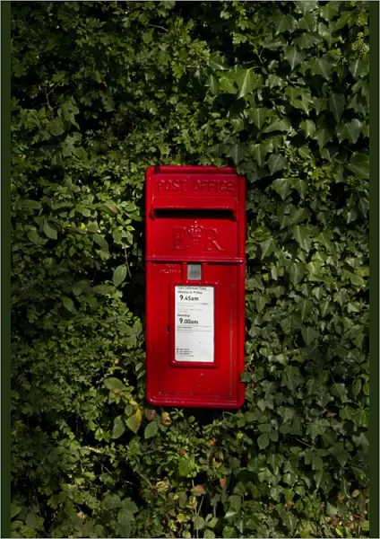 Red Royal Mail post box at Wetheringsett, Suffolk