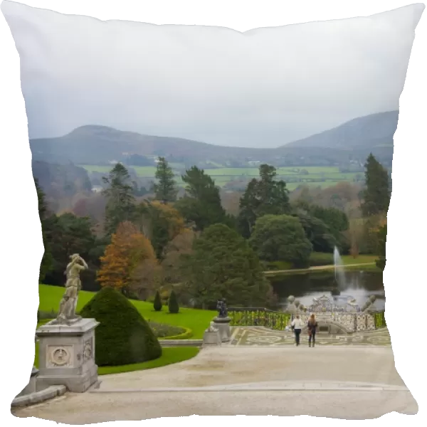 View of landscaped gardens of country estate, Powerscourt House, Enniskerry, County Wicklow, Ireland, november