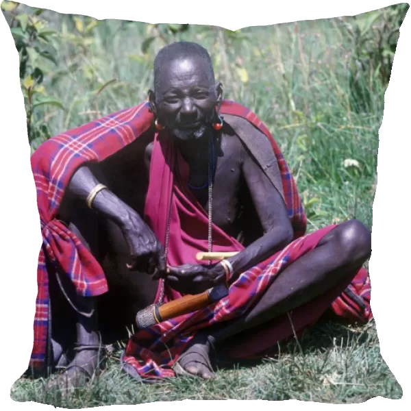 Africa Tanzania People. Elderly Masai Man with tobacco box, Tanzania