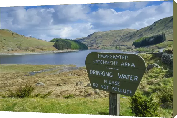 Haweswater Catchment Area, Drinking Water, Please Do Not Pollute sign near upland reservoir, Haweswater Reservoir