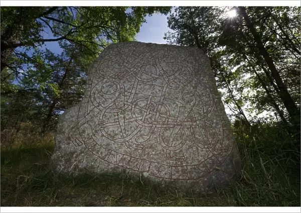 Rune stone, Stora Runhallen, Uppland, Sweden, july