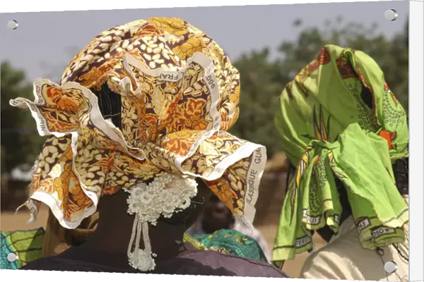 CAMEROON, Gayak. African girls, their heads covered with colourful scarves