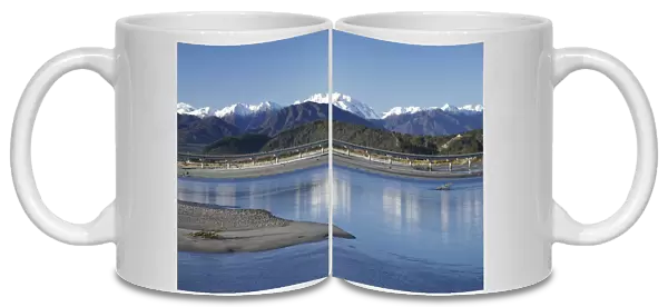 Hokitika River and Southern Alps, West Coast, South Island, New Zealand