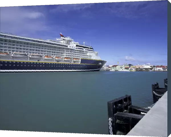 Caribbean, Antigua, Barbuda, St. John s. Town view and cruiseship
