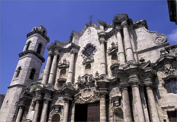 Cuba, Old Havana. Close up architecture of the Cathedral of Havana