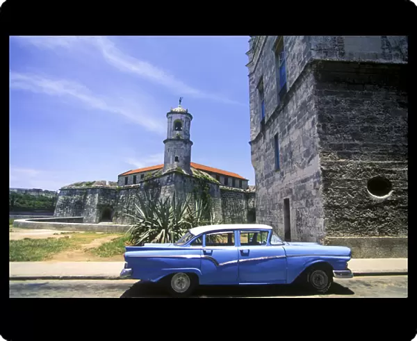 Thick stone walls of El Morro fortress surround the old city of La Havana, Cuba