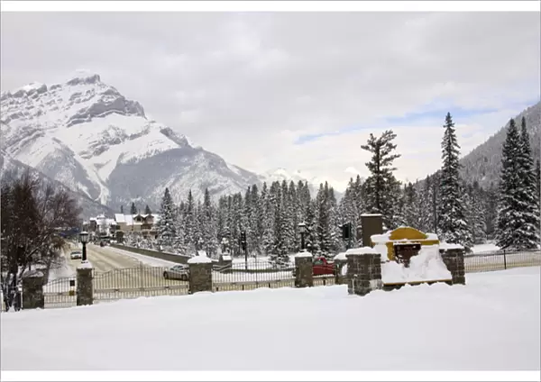 Canada, Banff, Snowy town of Banff with Mt. Norquay backdrop