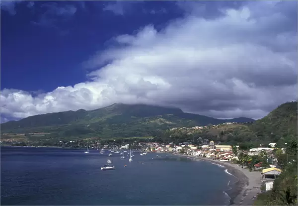 Caribbean, French West Indies, Martinique, Sainte-Pierre. Town view from Harbor