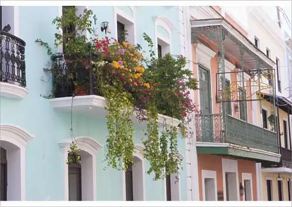 A balcony garden above the streets of Old San Juan, Puerto Rico