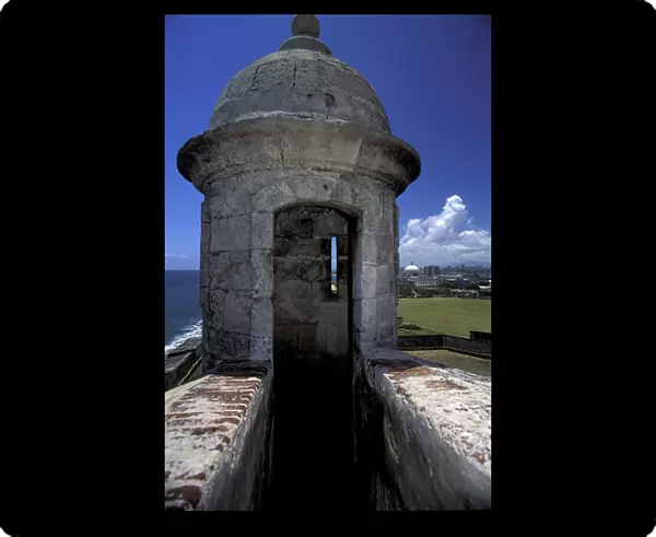 Puerto Rico, Old San Juan. Sentry box at San Cristobal Fort, built in 17th Century
