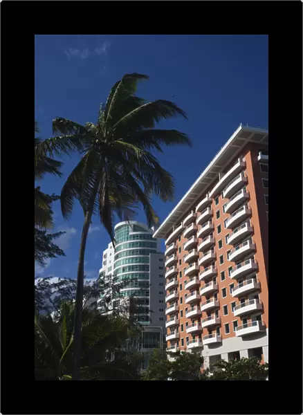 Puerto Rico, San Juan Area, Condado, Playa Condado beach, beachfront highrise building