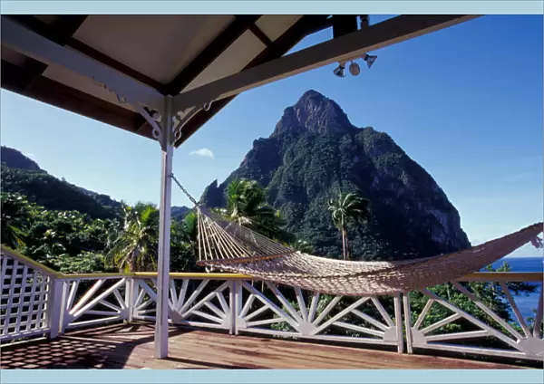 Caribbean, BWI, St. Lucia, The Pitons from Stonefield Estate