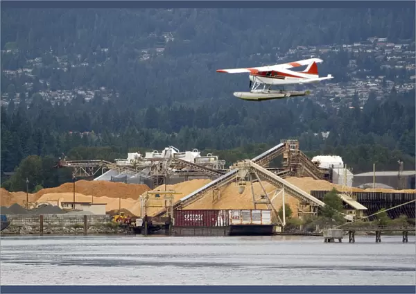 Seaplane flying at Port Vancouver in British Columbia, Canada
