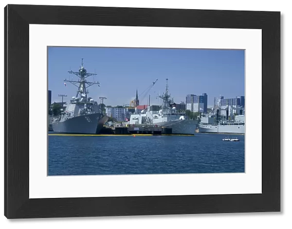 Canada, Nova Scotia, Halifax. Naval shipyard view from the water