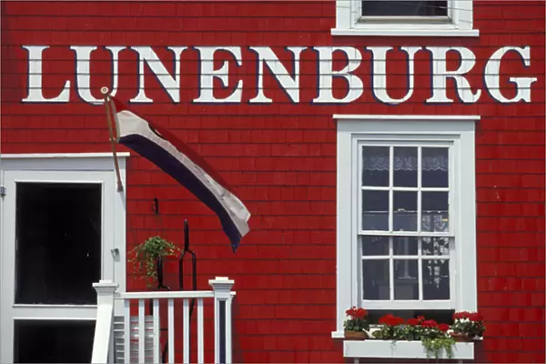 NA, Canada, Nova Scotia, Lunenburg Multi-colored harborfront buildings