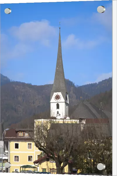 Bad Ischl, Upper Austria, Austria - View of an old world church. Mountains are viewable