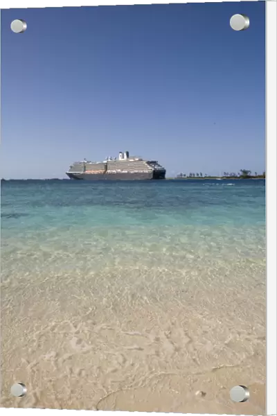 Bahamas, New Providence Island, Cruise ship sails past Cable Beach