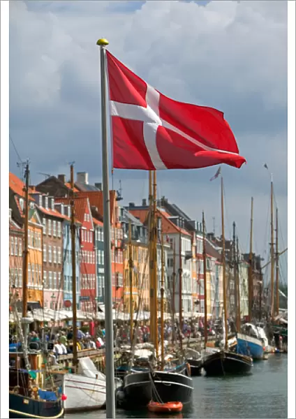 Danish flag, Nyhavn, Copenhagen, Denmark