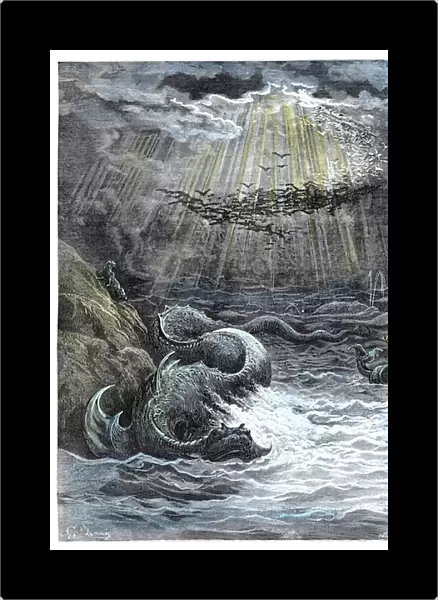 The Creation of Fish and Birds, Bible engraving by Dore, 19th cent. FRANCE