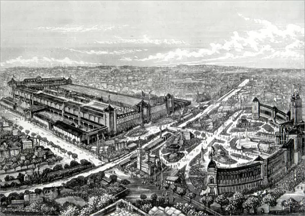 19th cent. view of Paris 1878 Exhibition, view of the Trocadero, Champ de Mers