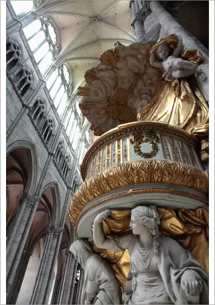 France. Amiens. The marble baroque pulpit inside of Amiens Cathedral (Notre Dame