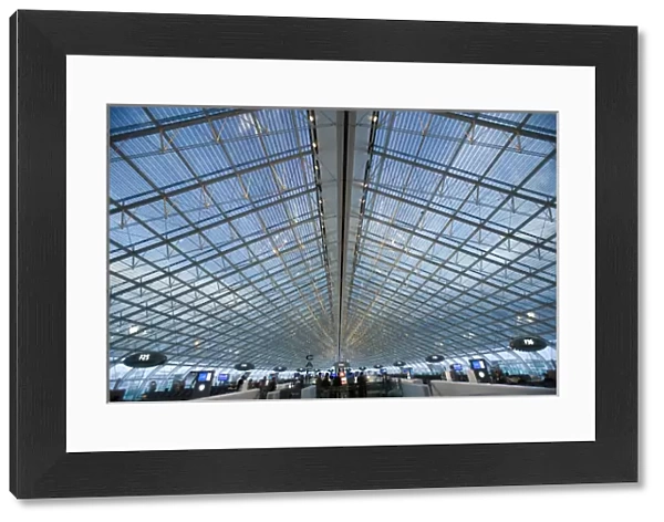 Europe, France, Paris. Glass ceiling interior of Charles de Gaulle International Airport