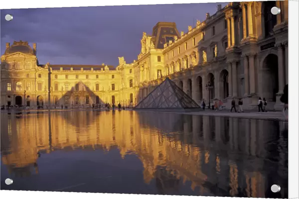 Europe, France, Paris Louvre; shadow of Louvre pyramids